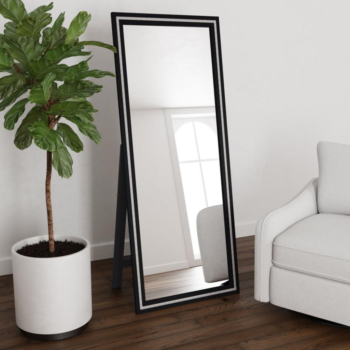 Windrose Full Length Floor Standing Tempered Mirror with LED Lighting Black