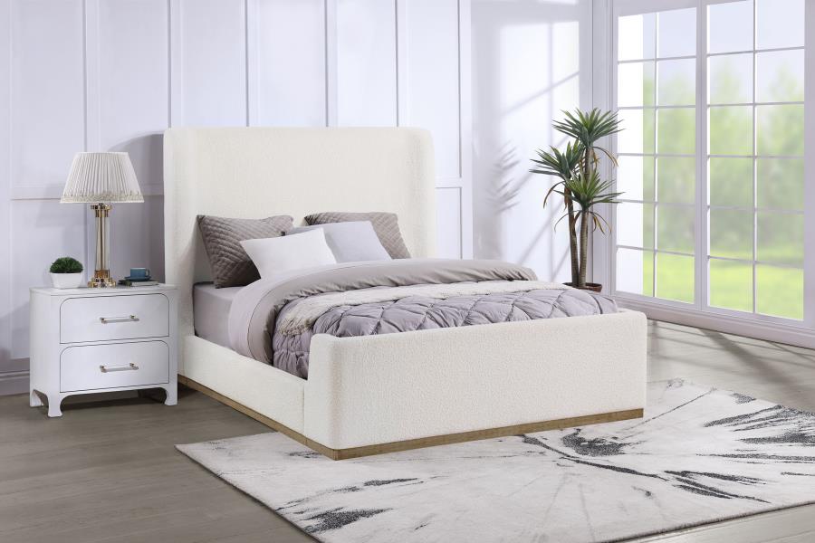 Nala Upholstered Wingback Platform Sleigh Bed Cream