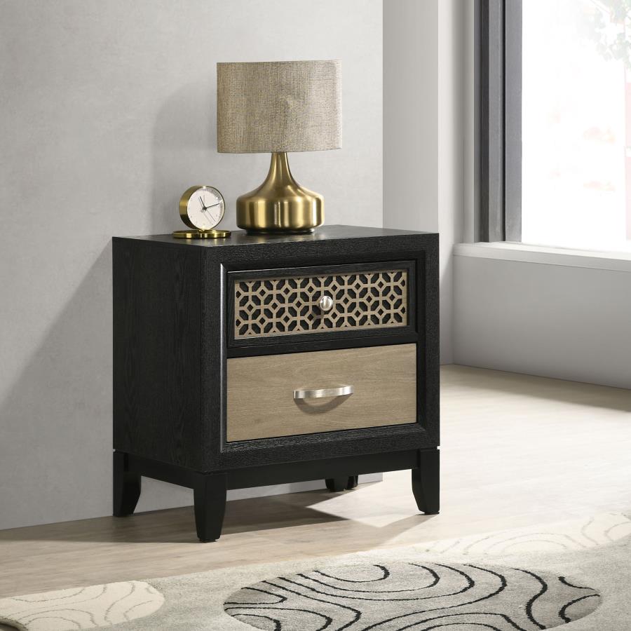 Valencia 2-Drawer Nightstand Light Brown And Black