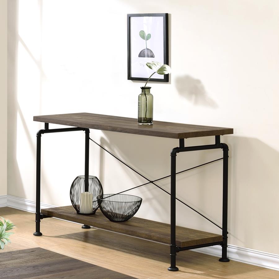 Renton Shelf Storage Sofa Table Rustic Oak And Black