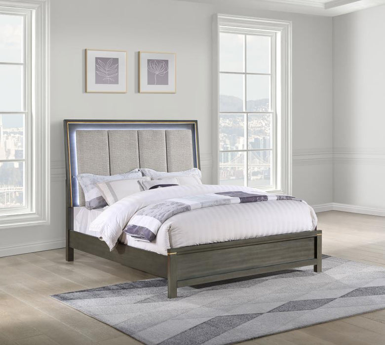 Kieran Panel Bed with Upholstered LED Headboard Grey