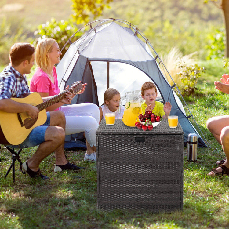 72 Gallon Rattan Outdoor Storage Box with Zippered Liner and Solid Pneumatic Rod