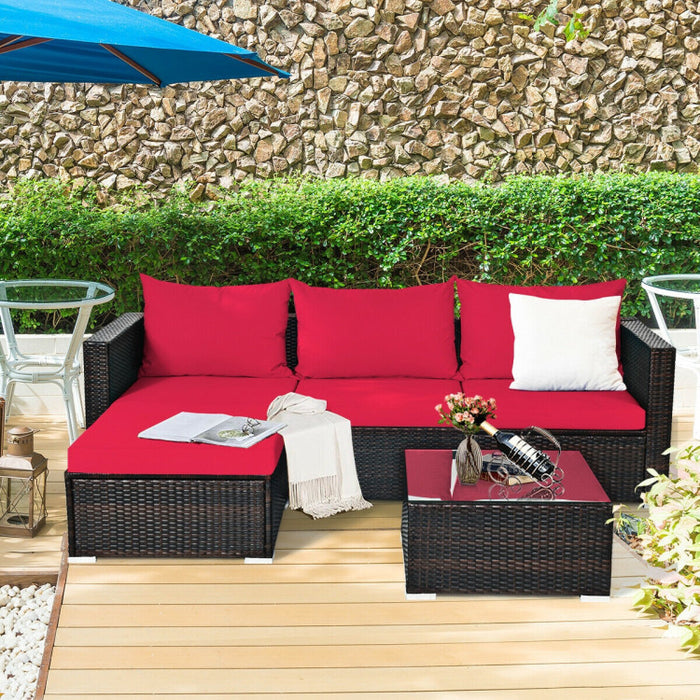 5 Pieces Patio Rattan Sectional Furniture Set with Cushions and Coffee Table