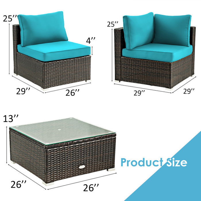 5 Pieces Cushioned Patio Rattan Furniture Set with Glass Table