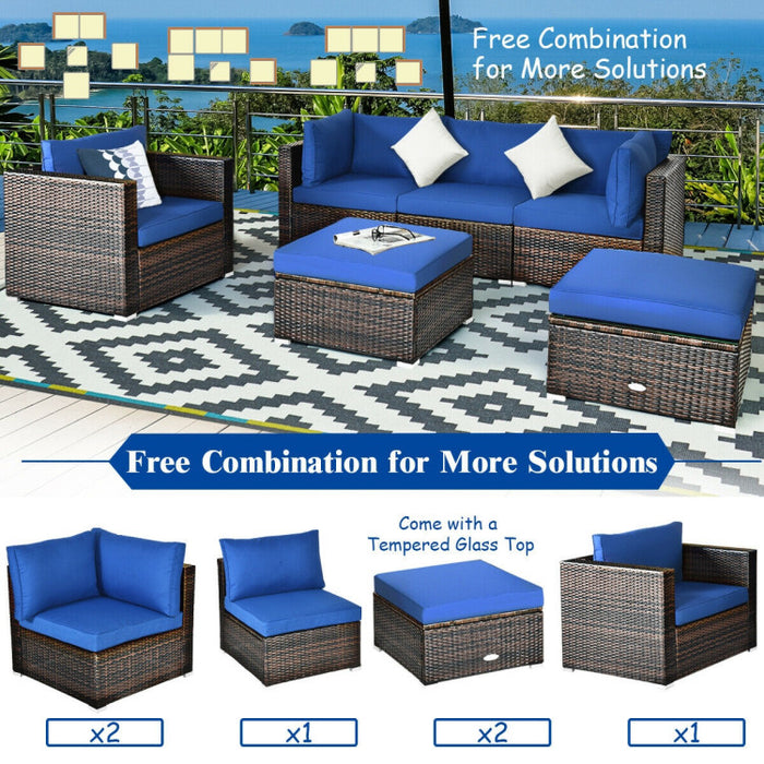 6 Pieces Patio Rattan Furniture Set with Sectional Cushion