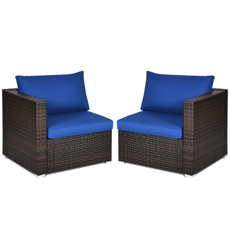 2 Pieces Patio Rattan Sectional Conversation Sofa Set