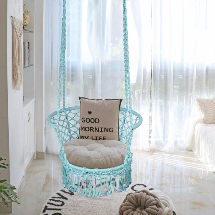 Hanging Hammock Chair with 330 Pounds Capacity and Cotton Rope Handwoven Tassels Design