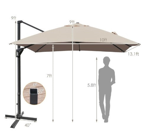 10 x 13 Feet Rectangular Cantilever Umbrella with 360° Rotation Function