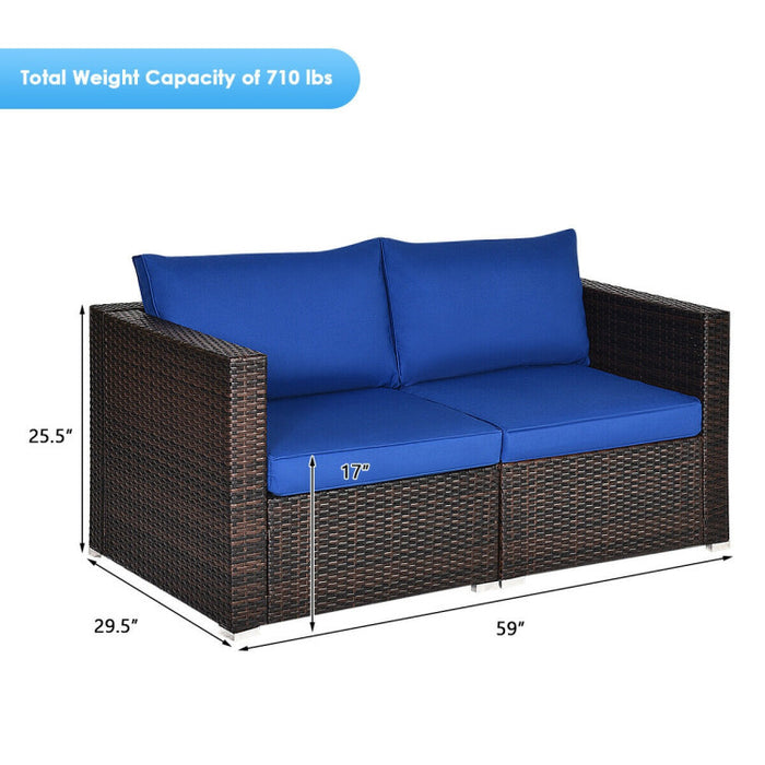 2 Pieces Patio Rattan Sectional Conversation Sofa Set