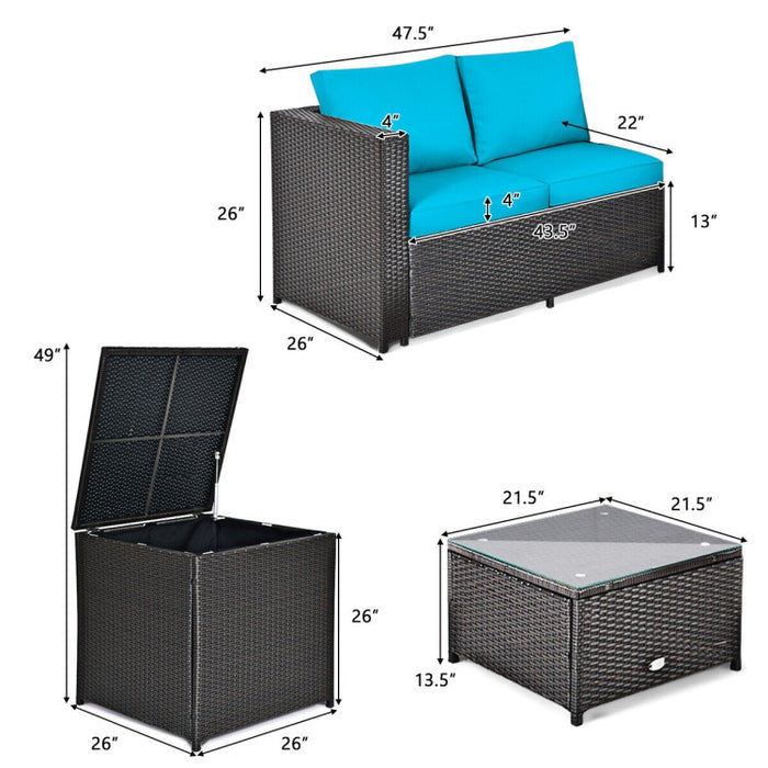 4 Pieces Outdoor Patio Rattan Furniture Set with Loveseat and Storage Box(clearance)