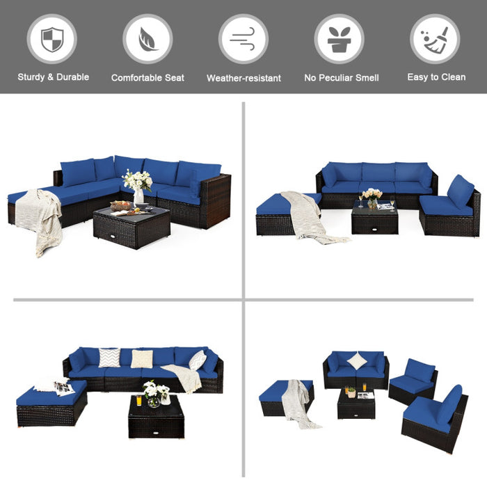 6 Pieces Outdoor Patio Rattan Sectional Sofa Set with Coffee Table