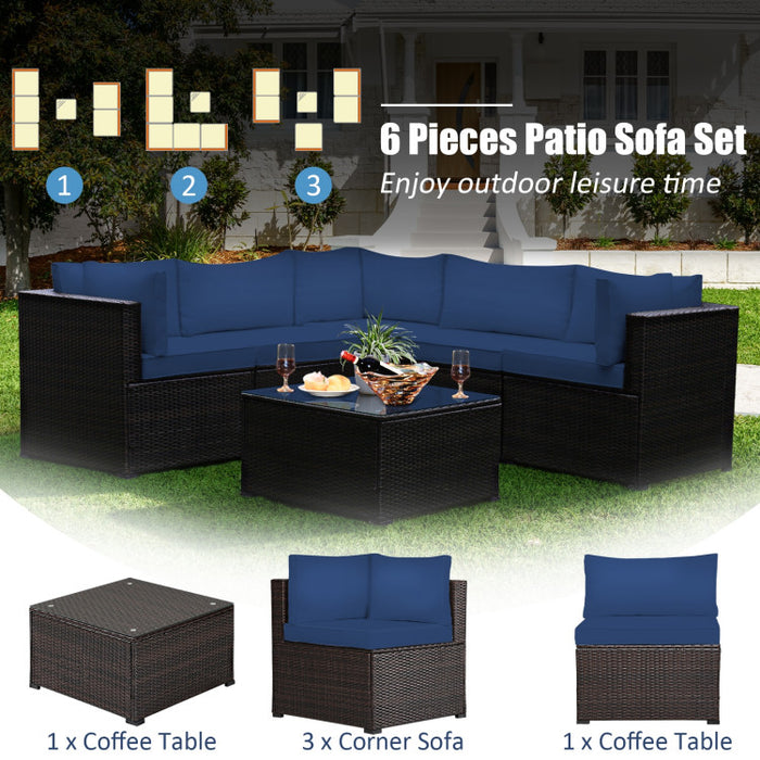 6 Pieces Rattan Patio Sectional Sofa Set with Cushions for 4-5 Person