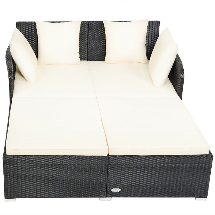 Spacious Outdoor Rattan Daybed with Upholstered Cushion