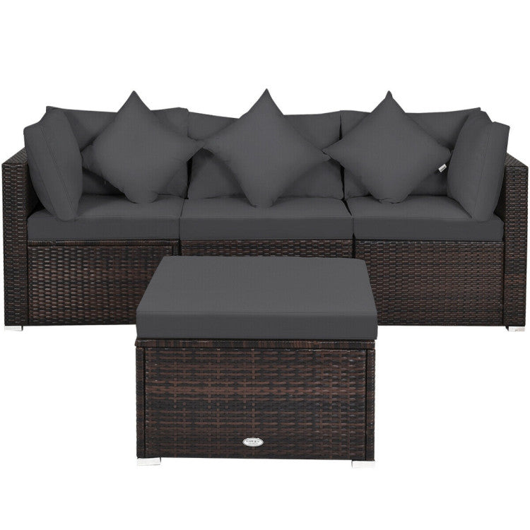 4 Pieces Patio Rattan Furniture Set with Removable Cushions and Pillows