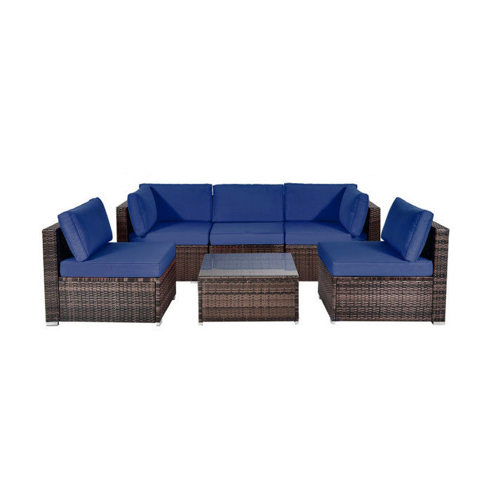 6 Pieces Patio Rattan Furniture Set with Cushions