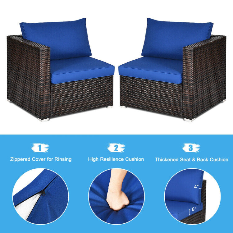 2 Pieces Patio Rattan Sectional Conversation Sofa Set