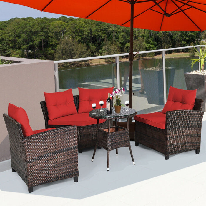 4 Pieces Outdoor Cushioned Rattan Furniture Set