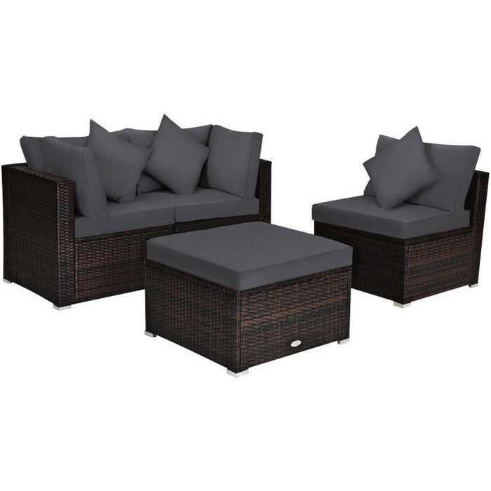 4 Pieces Patio Rattan Furniture Set with Removable Cushions and Pillows