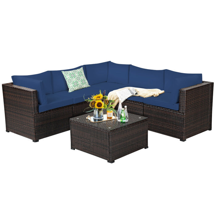 6 Pieces Rattan Patio Sectional Sofa Set with Cushions for 4-5 Person