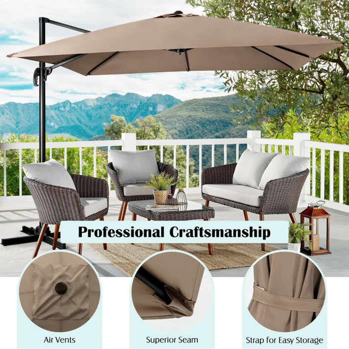 10 x 10 Feet 8-Rib Cantilever Offset Square Patio Umbrella with 3 Tilt Settings