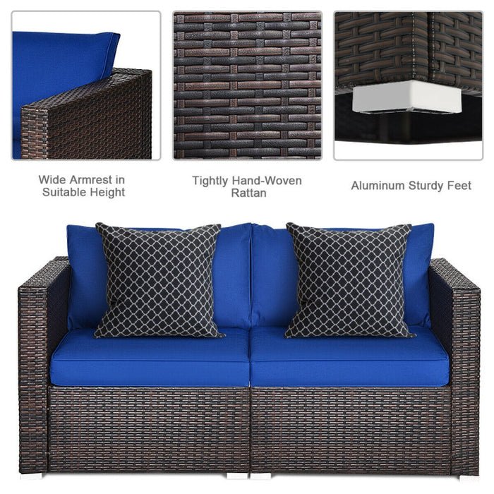 2 Pieces Patio Rattan Sectional Conversation Sofa Set