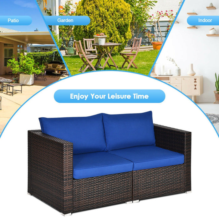 2 Pieces Patio Rattan Sectional Conversation Sofa Set