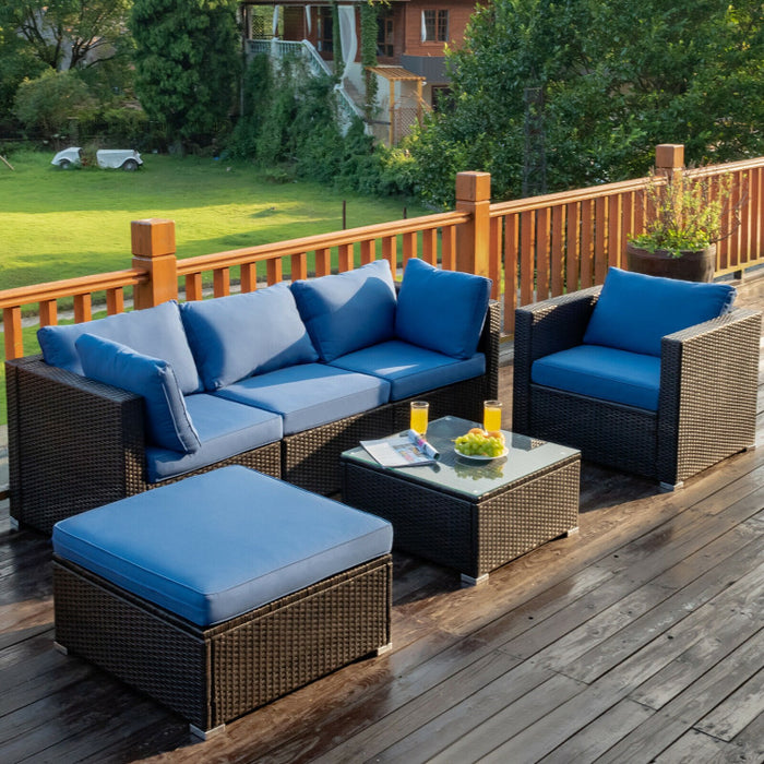 6 Pieces Patio Rattan Furniture Set with Sectional Cushion