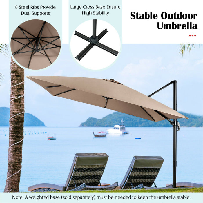 10 x 10 Feet 8-Rib Cantilever Offset Square Patio Umbrella with 3 Tilt Settings