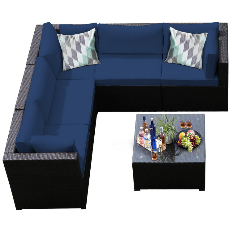 6 Pieces Rattan Patio Sectional Sofa Set with Cushions for 4-5 Person
