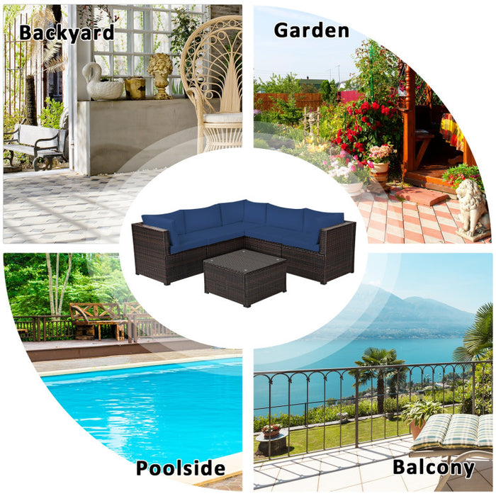 6 Pieces Rattan Patio Sectional Sofa Set with Cushions for 4-5 Person