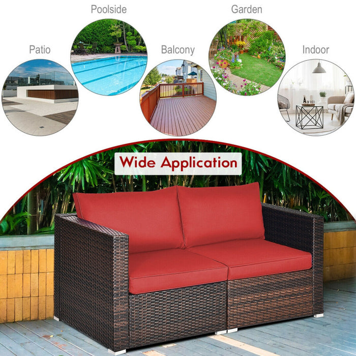 2 Pieces Patio Rattan Sectional Conversation Sofa Set