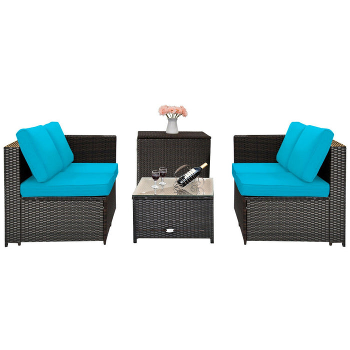 4 Pieces Outdoor Patio Rattan Furniture Set with Loveseat and Storage Box(clearance)