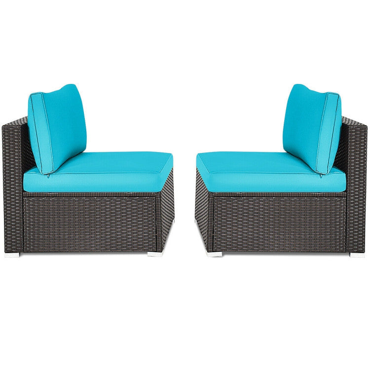 2 Pieces Patio Rattan Armless Sofa Set with 2 Cushions and 2 Pillows