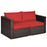 2 Pieces Patio Rattan Sectional Conversation Sofa Set