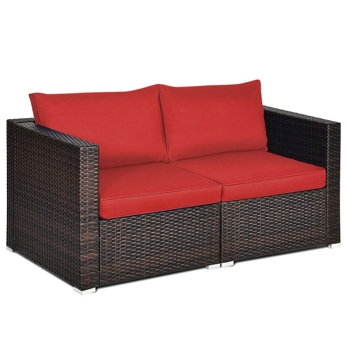 2 Pieces Patio Rattan Sectional Conversation Sofa Set