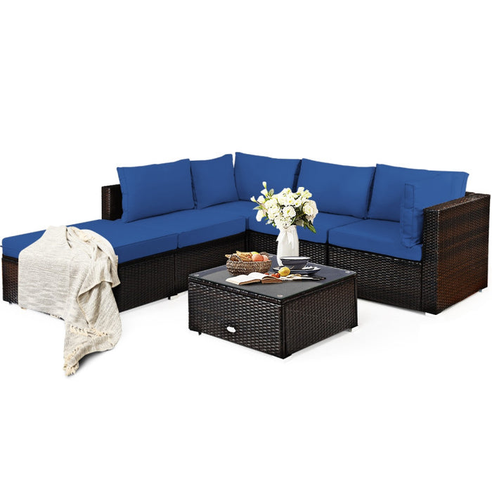 6 Pieces Outdoor Patio Rattan Sectional Sofa Set with Coffee Table