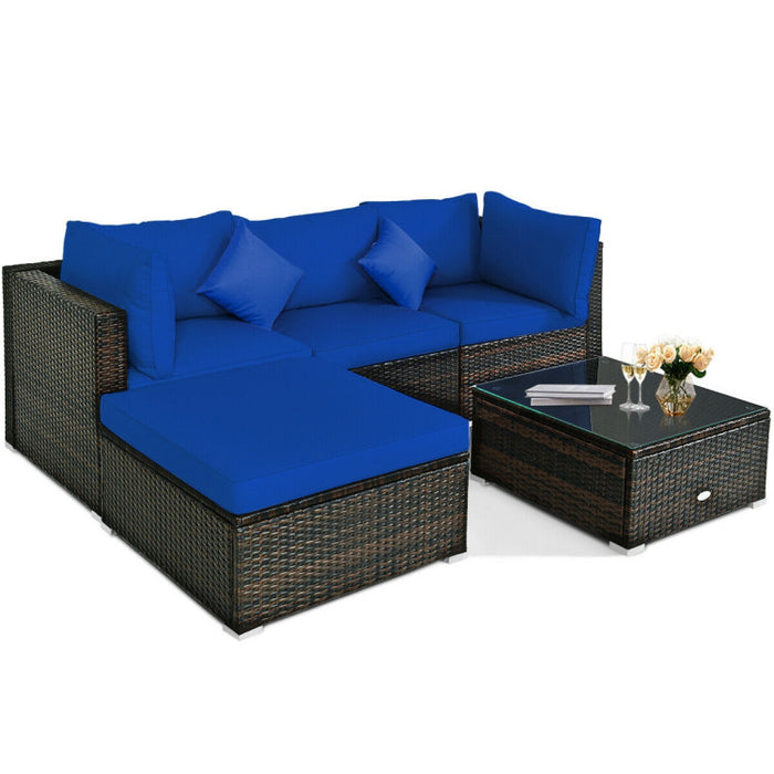 5 Pieces Outdoor Patio Rattan Furniture Set Sectional Conversation with Cushions(clearance)