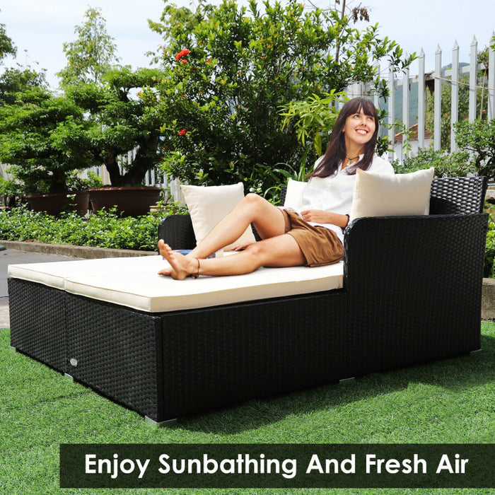 Spacious Outdoor Rattan Daybed with Upholstered Cushion