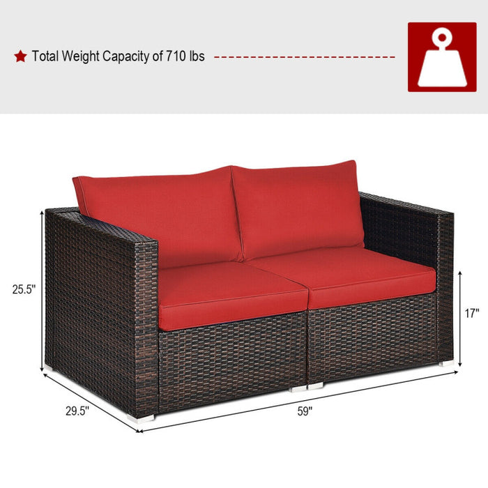 2 Pieces Patio Rattan Sectional Conversation Sofa Set