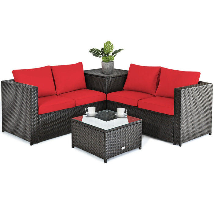 4 Pieces Outdoor Patio Rattan Furniture Set with Loveseat and Storage Box(clearance)