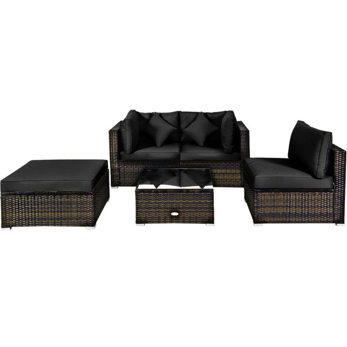 5 Pieces Outdoor Patio Rattan Furniture Set Sectional Conversation with Cushions(clearance)