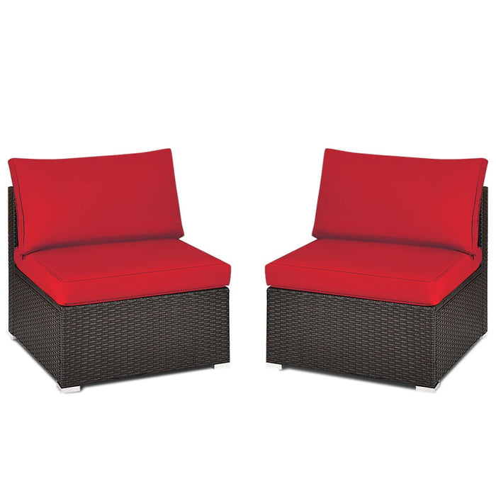 2 Pieces Patio Rattan Armless Sofa Set with 2 Cushions and 2 Pillows