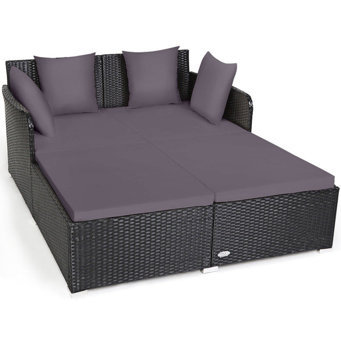 Spacious Outdoor Rattan Daybed with Upholstered Cushion