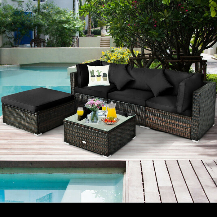 5 Pieces Outdoor Patio Rattan Furniture Set Sectional Conversation with Cushions(clearance)