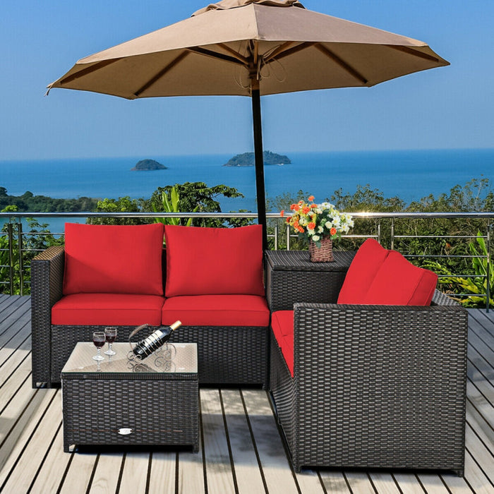 4 Pieces Outdoor Patio Rattan Furniture Set with Loveseat and Storage Box(clearance)