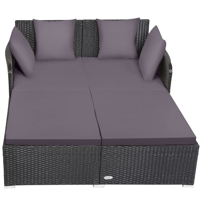 Spacious Outdoor Rattan Daybed with Upholstered Cushion