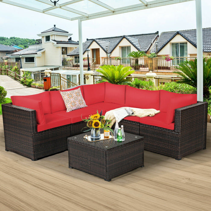 6 Pieces Rattan Patio Sectional Sofa Set with Cushions for 4-5 Person