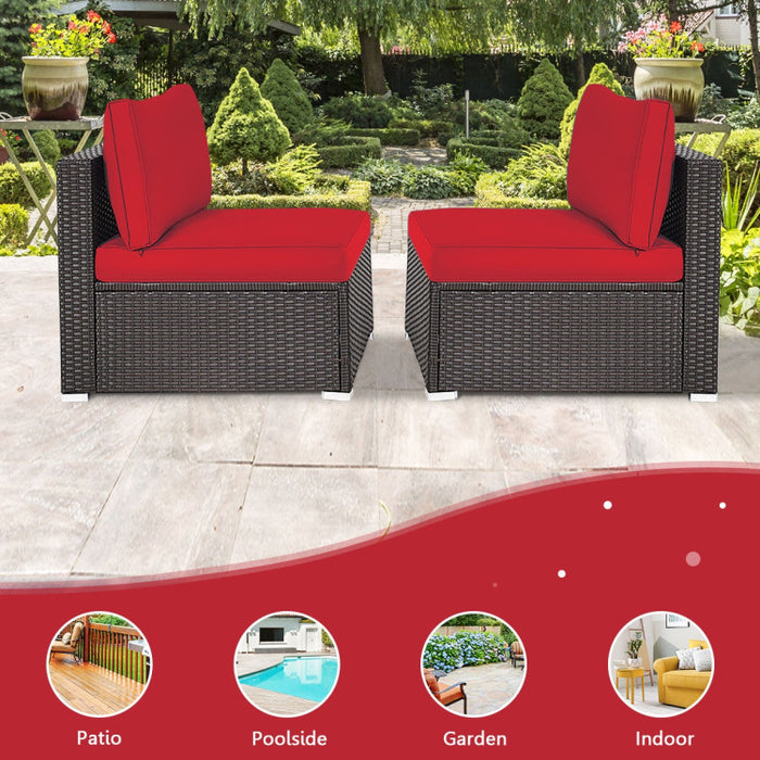 2 Pieces Patio Rattan Armless Sofa Set with 2 Cushions and 2 Pillows