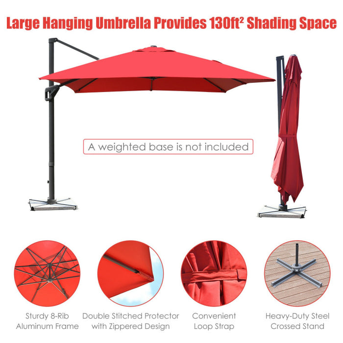 10 x 13 Feet Rectangular Cantilever Umbrella with 360° Rotation Function