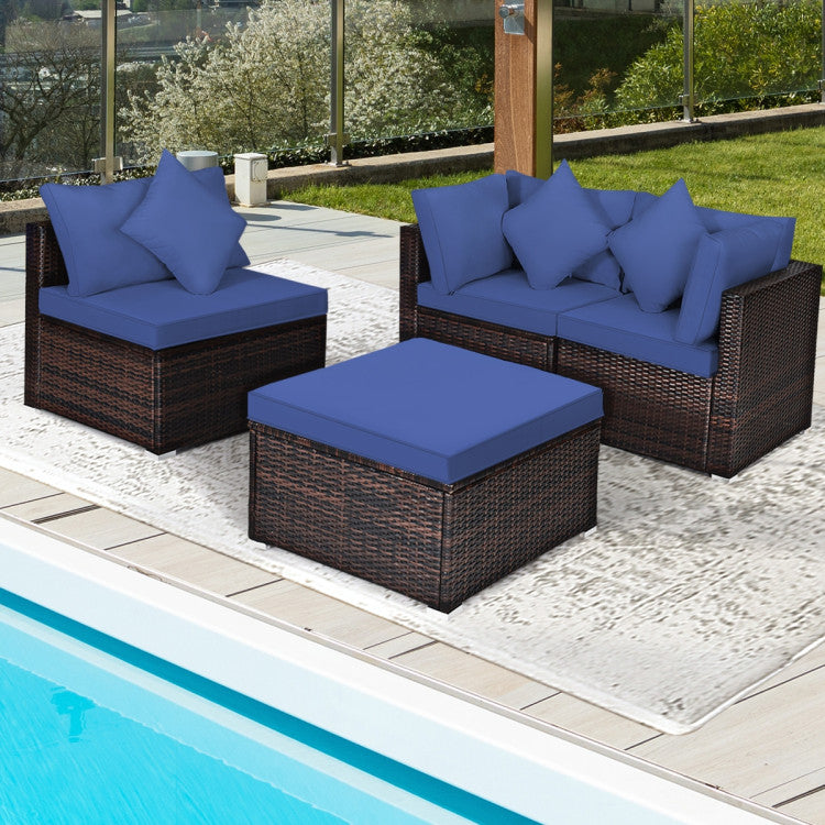 4 Pieces Patio Rattan Furniture Set with Removable Cushions and Pillows